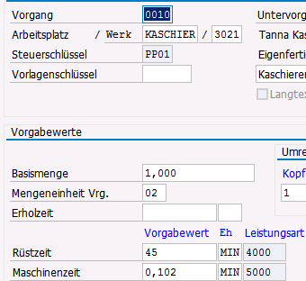 Vorgangsdetails Kaschierung