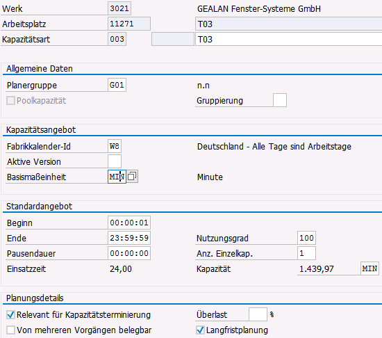 Kapazität Werkzeug